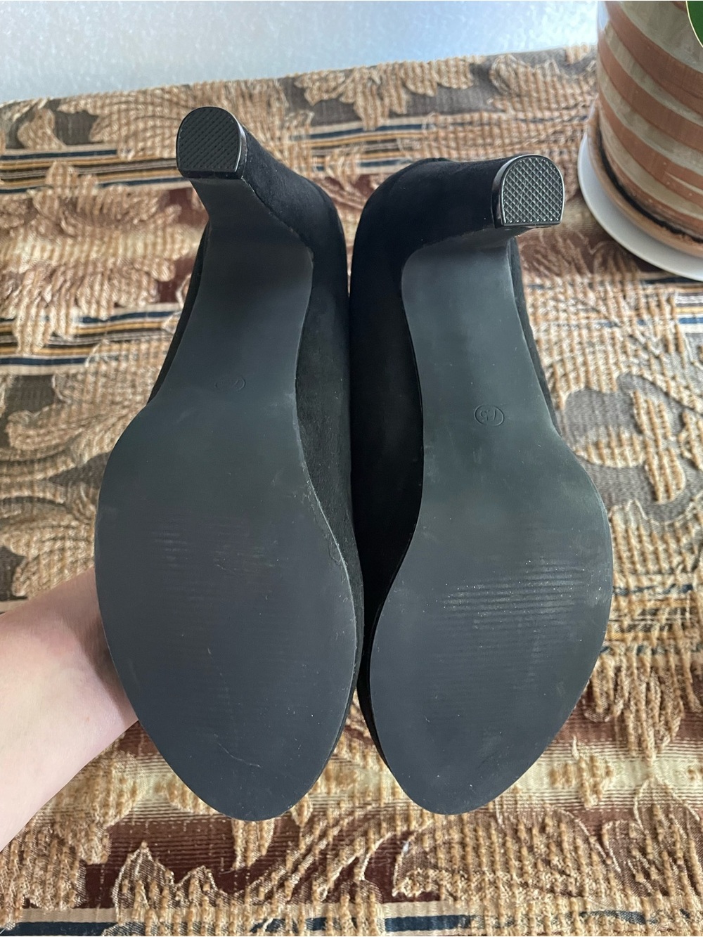 🔥NWT Black Platform Pumps Faux Suede Chunky Block Heel Size 7.5 - Picture 3 of 8